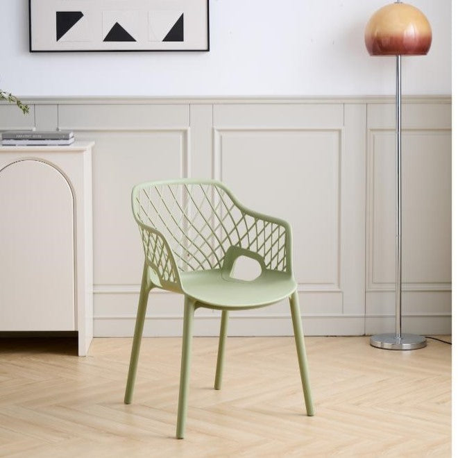 Silla con Brazos Casablanca, Verde Olivo, con espaldar en diamantes y estilo moderno